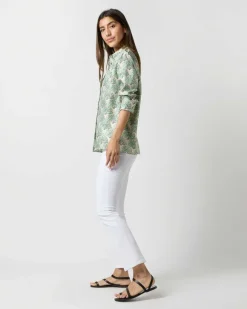 Boy Shirt In Mint Fans Silk Twill