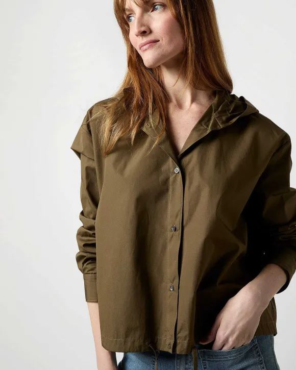 Drawstring Hooded Shirt Jacket