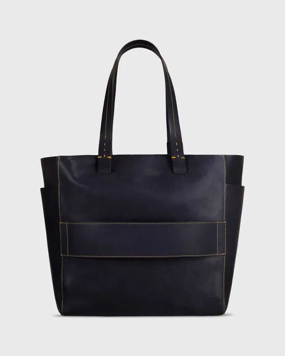 Leather Tote With Trolley Strap