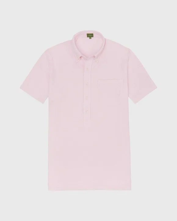 Short-Sleeved Knit Button-Down Popover Shirt